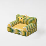 Cozy Modern Minimalist Rectangular Striped Fleece Pet Bed with Accent Chair-Style Backrest and Armrests for Living Room