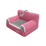 Cozy Modern Minimalist Rectangular Striped Fleece Pet Bed with Accent Chair-Style Backrest and Armrests for Living Room