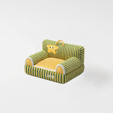 Cozy Modern Minimalist Rectangular Striped Fleece Pet Bed with Accent Chair-Style Backrest and Armrests for Living Room