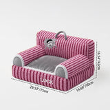 Cozy Modern Minimalist Rectangular Striped Fleece Pet Bed with Accent Chair-Style Backrest and Armrests for Living Room