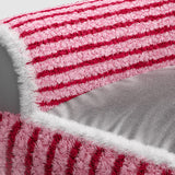 Cozy Modern Minimalist Rectangular Striped Fleece Pet Bed with Accent Chair-Style Backrest and Armrests for Living Room
