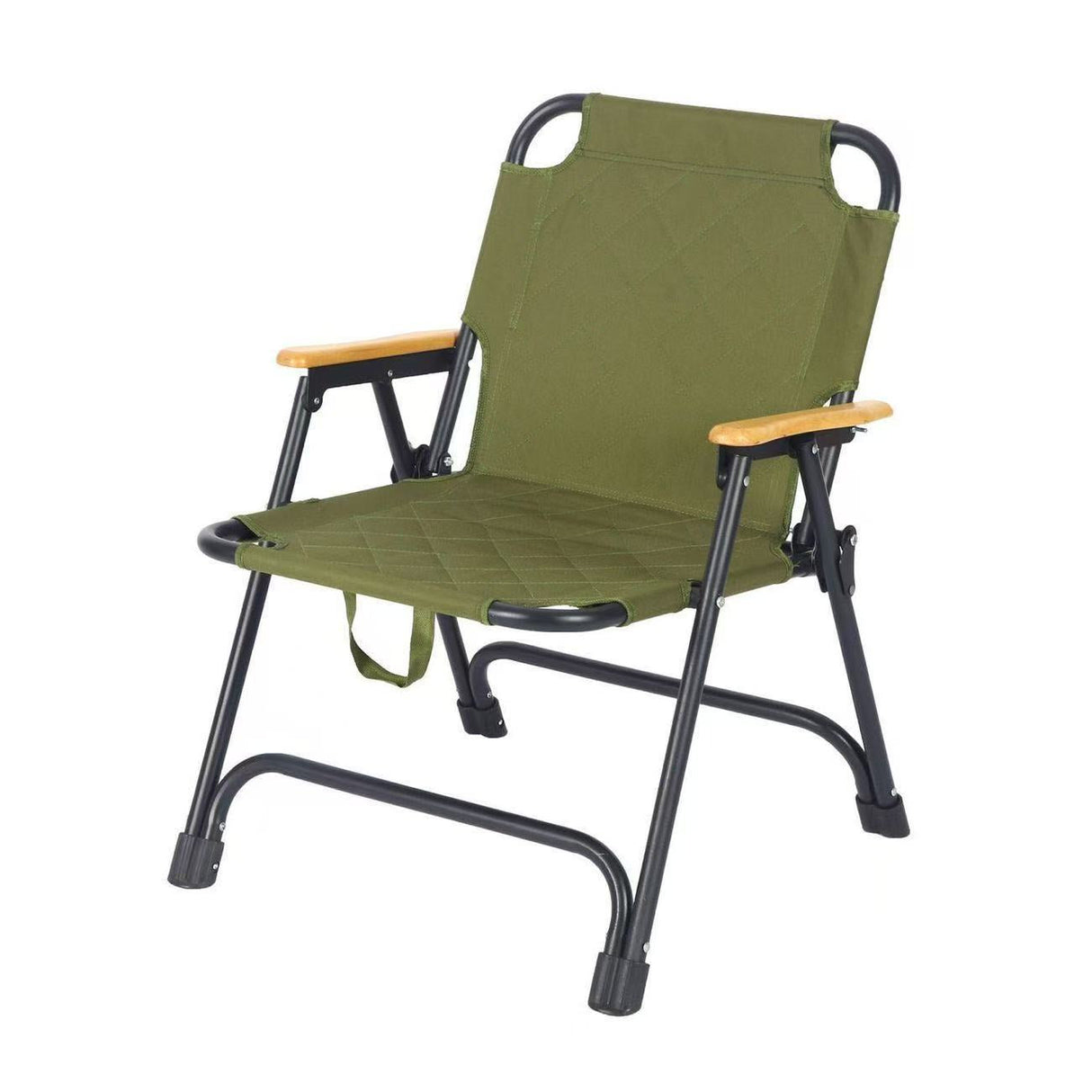 Modern Minimalist Folding Camping Chair – Rectangular Diamond-Pattern Oxford Fabric, Carbon Steel Frame, Beech Wood Backrest & Armrests, Ideal for Garden