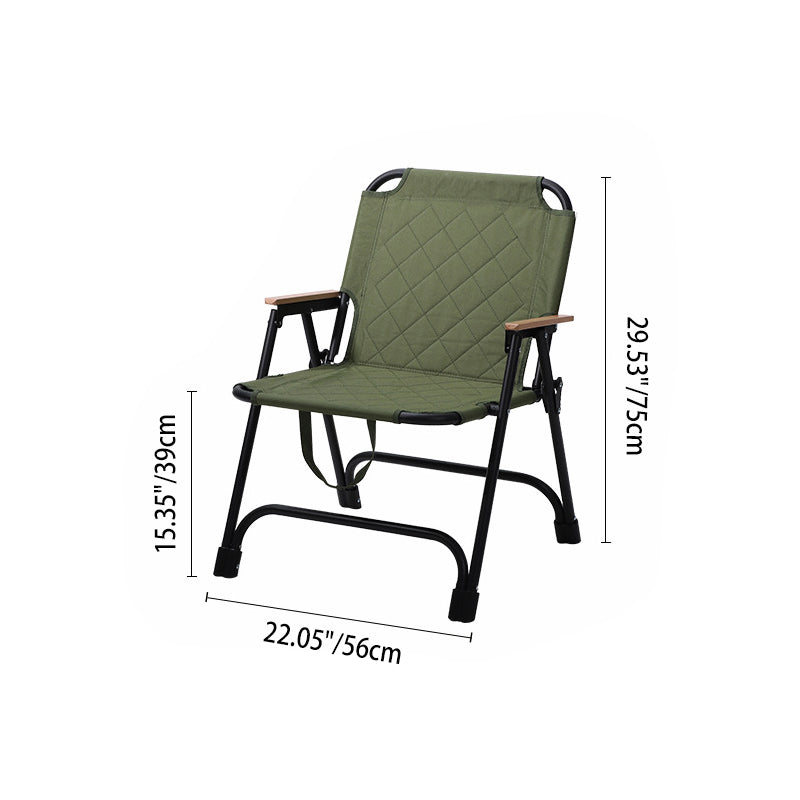 Modern Minimalist Folding Camping Chair – Rectangular Diamond-Pattern Oxford Fabric, Carbon Steel Frame, Beech Wood Backrest & Armrests, Ideal for Garden