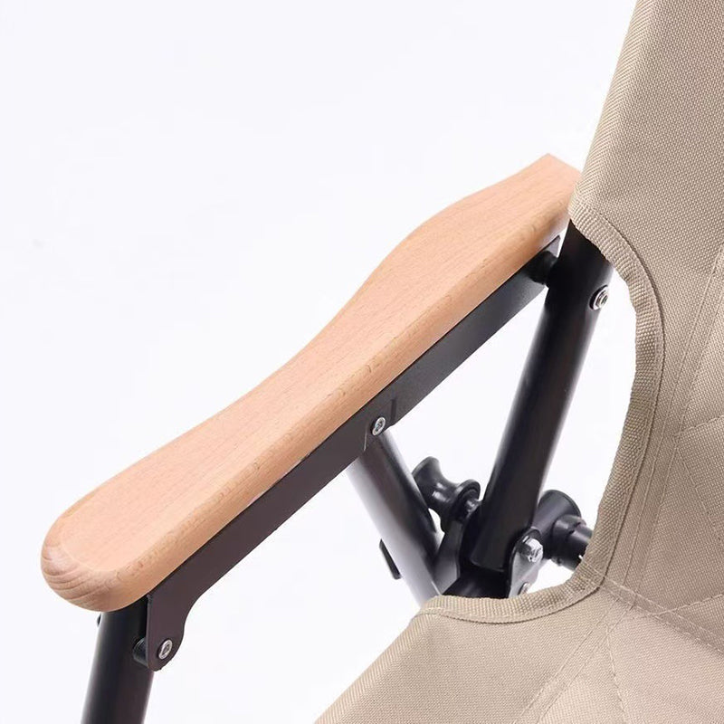 Modern Minimalist Folding Camping Chair – Rectangular Diamond-Pattern Oxford Fabric, Carbon Steel Frame, Beech Wood Backrest & Armrests, Ideal for Garden