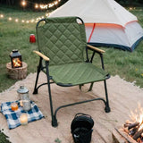Modern Minimalist Folding Camping Chair – Rectangular Diamond-Pattern Oxford Fabric, Carbon Steel Frame, Beech Wood Backrest & Armrests, Ideal for Garden