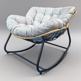 Modern Minimalist Curved Bird's Nest Rocking Chair - Armless with Carbon Steel Frame, Linen-Blend Tech Fabric & PE Rattan, for Living Room