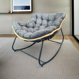 Modern Minimalist Curved Bird's Nest Rocking Chair - Armless with Carbon Steel Frame, Linen-Blend Tech Fabric & PE Rattan, for Living Room
