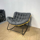 Modern Minimalist Curved Bird's Nest Rocking Chair - Armless with Carbon Steel Frame, Linen-Blend Tech Fabric & PE Rattan, for Living Room