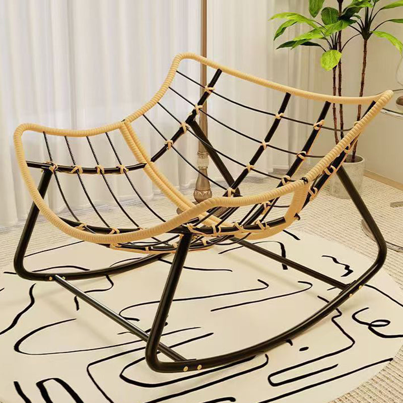 Modern Minimalist Curved Bird's Nest Rocking Chair - Armless with Carbon Steel Frame, Linen-Blend Tech Fabric & PE Rattan, for Living Room