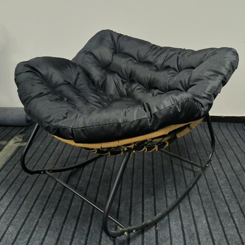 Modern Minimalist Curved Bird's Nest Rocking Chair - Armless with Carbon Steel Frame, Linen-Blend Tech Fabric & PE Rattan, for Living Room