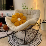 Modern Minimalist Curved Bird's Nest Rocking Chair - Armless with Carbon Steel Frame, Linen-Blend Tech Fabric & PE Rattan, for Living Room
