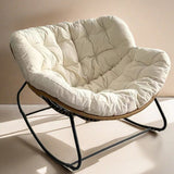 Modern Minimalist Curved Bird's Nest Rocking Chair - Armless with Carbon Steel Frame, Linen-Blend Tech Fabric & PE Rattan, for Living Room