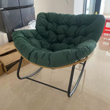 Modern Minimalist Curved Bird's Nest Rocking Chair - Armless with Carbon Steel Frame, Linen-Blend Tech Fabric & PE Rattan, for Living Room
