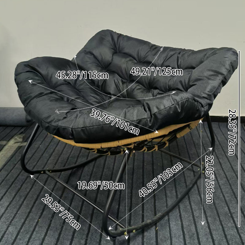 Modern Minimalist Curved Bird's Nest Rocking Chair - Armless with Carbon Steel Frame, Linen-Blend Tech Fabric & PE Rattan, for Living Room