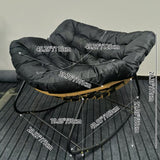 Modern Minimalist Curved Bird's Nest Rocking Chair - Armless with Carbon Steel Frame, Linen-Blend Tech Fabric & PE Rattan, for Living Room