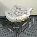 Modern Minimalist Curved Bird's Nest Rocking Chair - Armless with Carbon Steel Frame, Linen-Blend Tech Fabric & PE Rattan, for Living Room