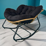 Modern Minimalist Curved Bird's Nest Rocking Chair - Armless with Carbon Steel Frame, Linen-Blend Tech Fabric & PE Rattan, for Living Room