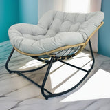 Modern Minimalist Curved Bird's Nest Rocking Chair - Armless with Carbon Steel Frame, Linen-Blend Tech Fabric & PE Rattan, for Living Room