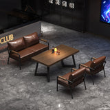 Rectangular Contemporary Industrial PU Leather Sofa Backrest & Armrest with Carbon Steel Frame – Modern Living Room