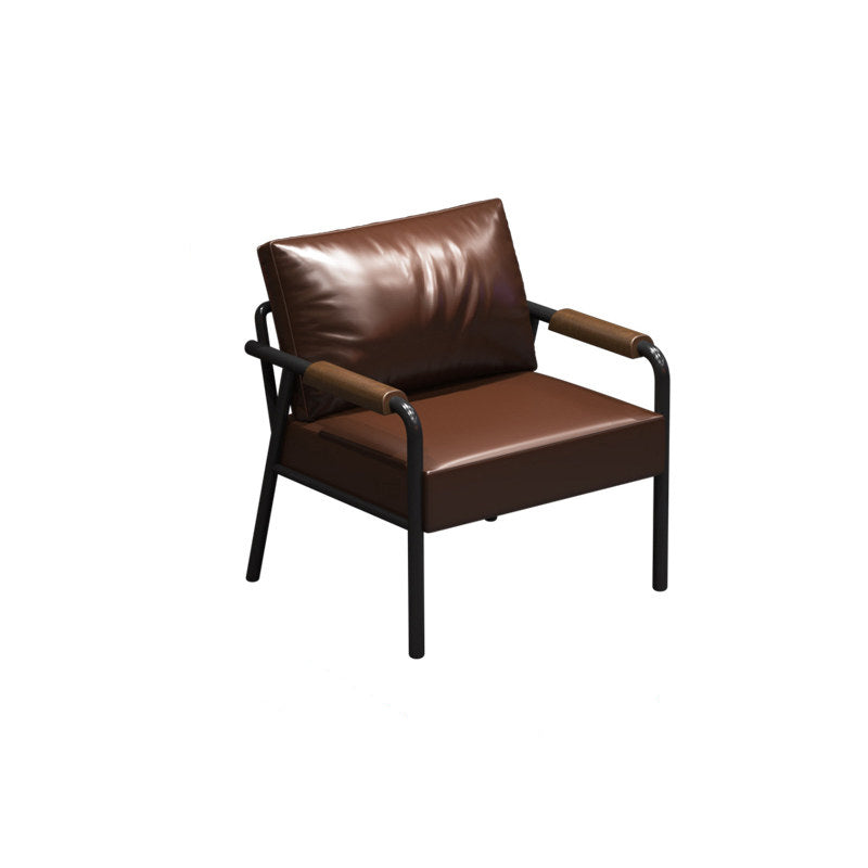 Rectangular Contemporary Industrial PU Leather Sofa Backrest & Armrest with Carbon Steel Frame – Modern Living Room