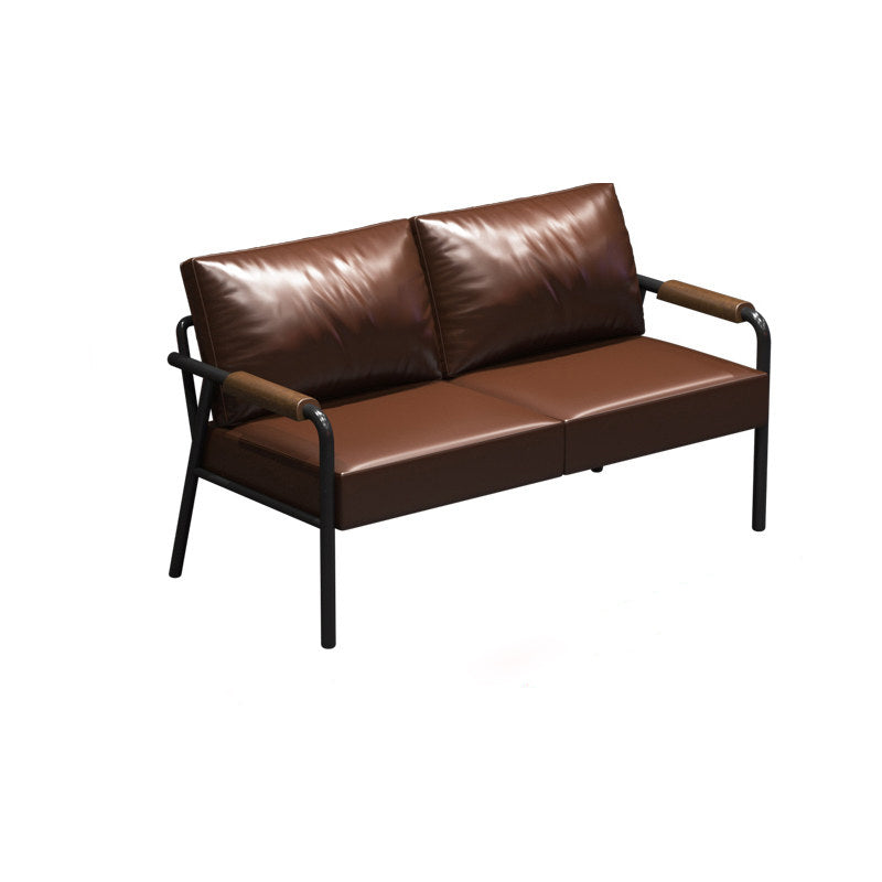 Rectangular Contemporary Industrial PU Leather Sofa Backrest & Armrest with Carbon Steel Frame – Modern Living Room