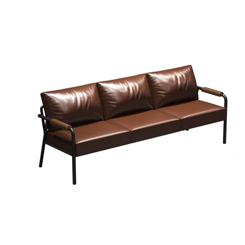 Rectangular Contemporary Industrial PU Leather Sofa Backrest & Armrest with Carbon Steel Frame – Modern Living Room
