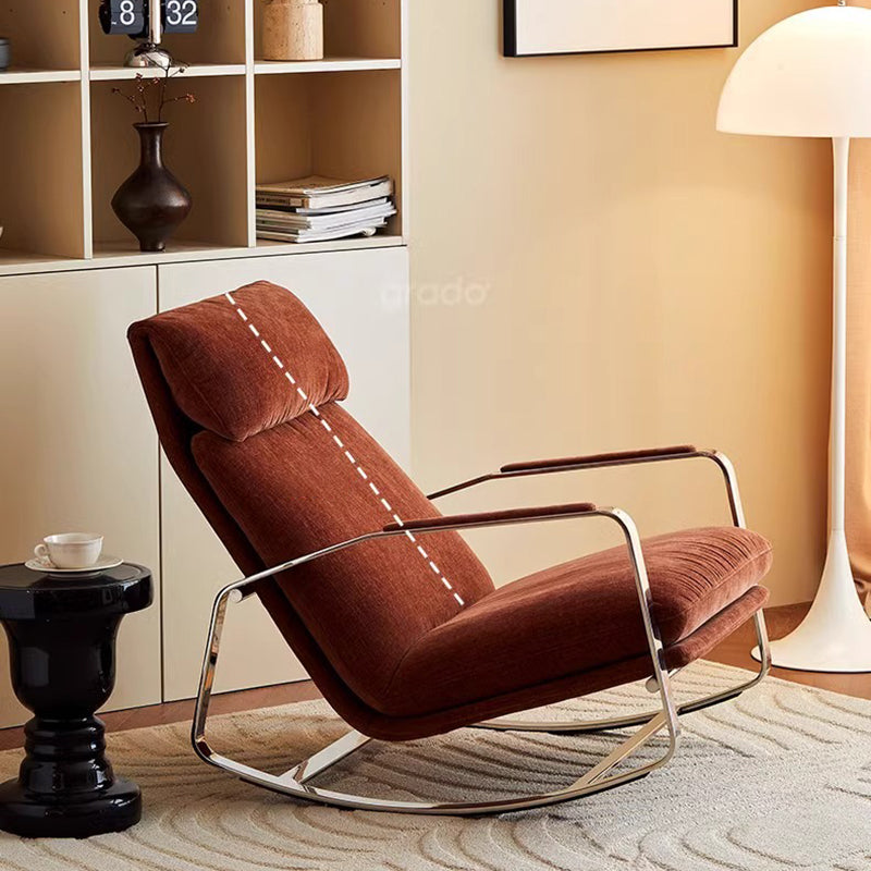 Modern Minimalist Chenille Fabric Rocking Chair with Curved Rectangular Design, Solid Wood & Multi-Layer Plywood Frame, Stainless Steel Accents, Backrest and Armrests for Living Room