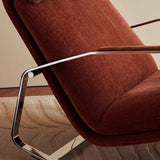 Modern Minimalist Chenille Fabric Rocking Chair with Curved Rectangular Design, Solid Wood & Multi-Layer Plywood Frame, Stainless Steel Accents, Backrest and Armrests for Living Room