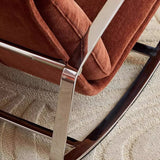 Modern Minimalist Chenille Fabric Rocking Chair with Curved Rectangular Design, Solid Wood & Multi-Layer Plywood Frame, Stainless Steel Accents, Backrest and Armrests for Living Room
