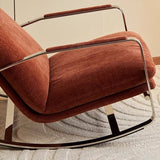 Modern Minimalist Chenille Fabric Rocking Chair with Curved Rectangular Design, Solid Wood & Multi-Layer Plywood Frame, Stainless Steel Accents, Backrest and Armrests for Living Room