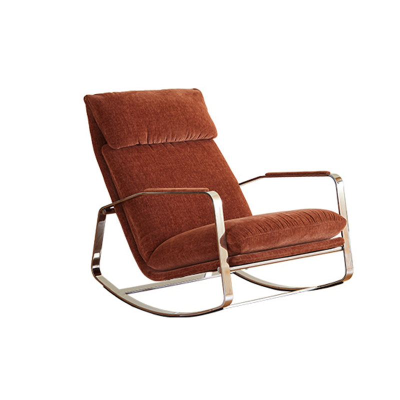 Modern Minimalist Chenille Fabric Rocking Chair with Curved Rectangular Design, Solid Wood & Multi-Layer Plywood Frame, Stainless Steel Accents, Backrest and Armrests for Living Room