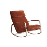Modern Minimalist Chenille Fabric Rocking Chair with Curved Rectangular Design, Solid Wood & Multi-Layer Plywood Frame, Stainless Steel Accents, Backrest and Armrests for Living Room