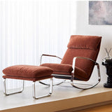 Modern Minimalist Chenille Fabric Rocking Chair with Curved Rectangular Design, Solid Wood & Multi-Layer Plywood Frame, Stainless Steel Accents, Backrest and Armrests for Living Room