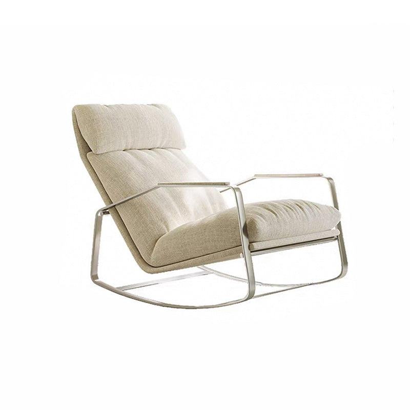 Modern Minimalist Chenille Fabric Rocking Chair with Curved Rectangular Design, Solid Wood & Multi-Layer Plywood Frame, Stainless Steel Accents, Backrest and Armrests for Living Room