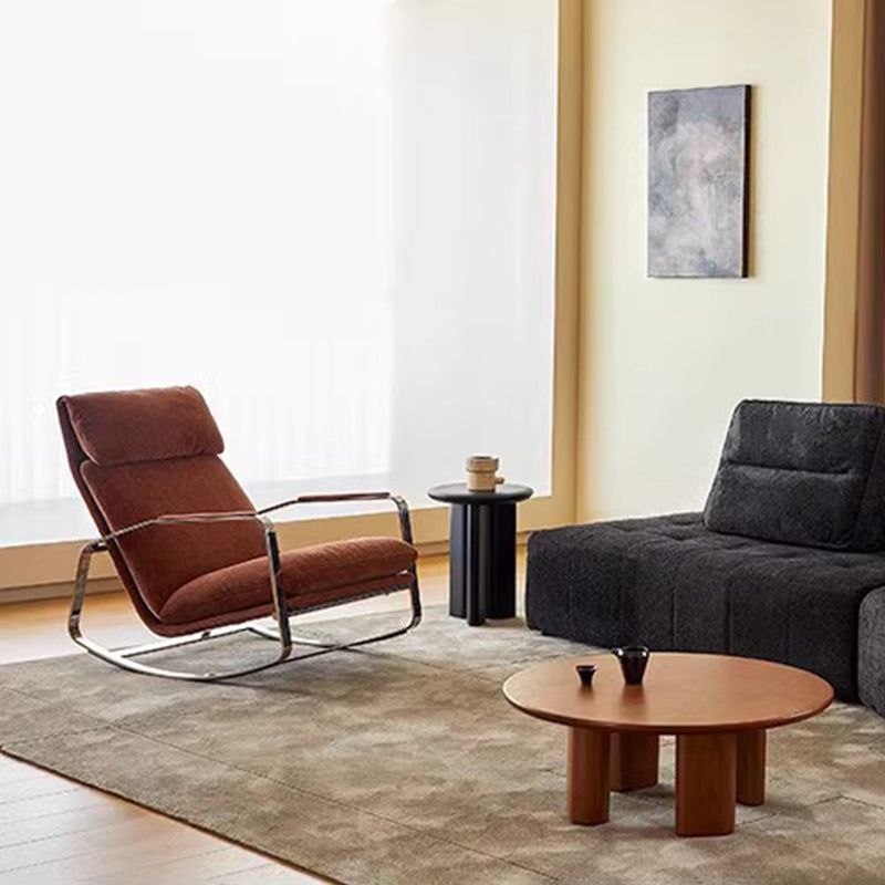 Modern Minimalist Chenille Fabric Rocking Chair with Curved Rectangular Design, Solid Wood & Multi-Layer Plywood Frame, Stainless Steel Accents, Backrest and Armrests for Living Room