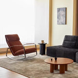 Modern Minimalist Chenille Fabric Rocking Chair with Curved Rectangular Design, Solid Wood & Multi-Layer Plywood Frame, Stainless Steel Accents, Backrest and Armrests for Living Room