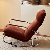 Modern Minimalist Chenille Fabric Rocking Chair with Curved Rectangular Design, Solid Wood & Multi-Layer Plywood Frame, Stainless Steel Accents, Backrest and Armrests for Living Room