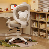 Bear-Shaped Kids Desk Chair with Curved Ergonomic Design, Mesh Back, Fabric Seat, PP Frame with Wood Accents, Height-Adjustable, Armrests for Home Office