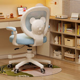 Bear-Shaped Kids Desk Chair with Curved Ergonomic Design, Mesh Back, Fabric Seat, PP Frame with Wood Accents, Height-Adjustable, Armrests for Home Office