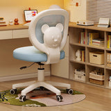 Bear-Shaped Kids Desk Chair with Curved Ergonomic Design, Mesh Back, Fabric Seat, PP Frame with Wood Accents, Height-Adjustable, Armrests for Home Office