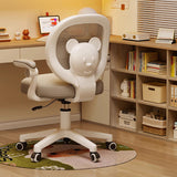 Bear-Shaped Kids Desk Chair with Curved Ergonomic Design, Mesh Back, Fabric Seat, PP Frame with Wood Accents, Height-Adjustable, Armrests for Home Office