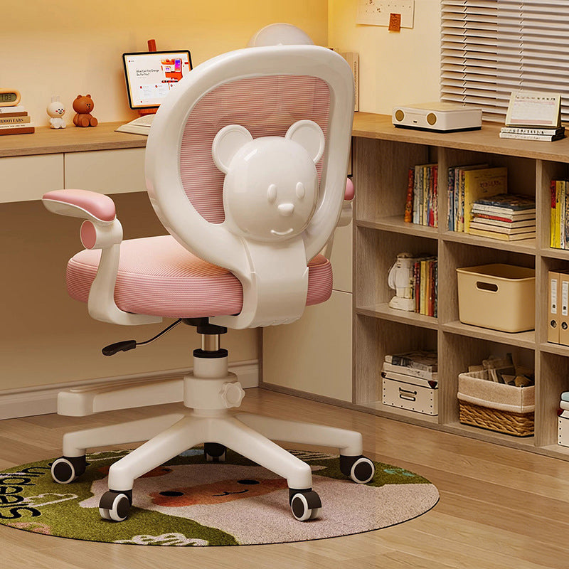 Bear-Shaped Kids Desk Chair with Curved Ergonomic Design, Mesh Back, Fabric Seat, PP Frame with Wood Accents, Height-Adjustable, Armrests for Home Office