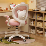 Bear-Shaped Kids Desk Chair with Curved Ergonomic Design, Mesh Back, Fabric Seat, PP Frame with Wood Accents, Height-Adjustable, Armrests for Home Office