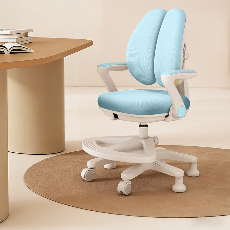 Contemporary Kids Desk Chair with Curved Rabbit-Ear Backrest, PP Mesh Fabric, Height-Adjustable, Armrests – Suitable for Home or Office