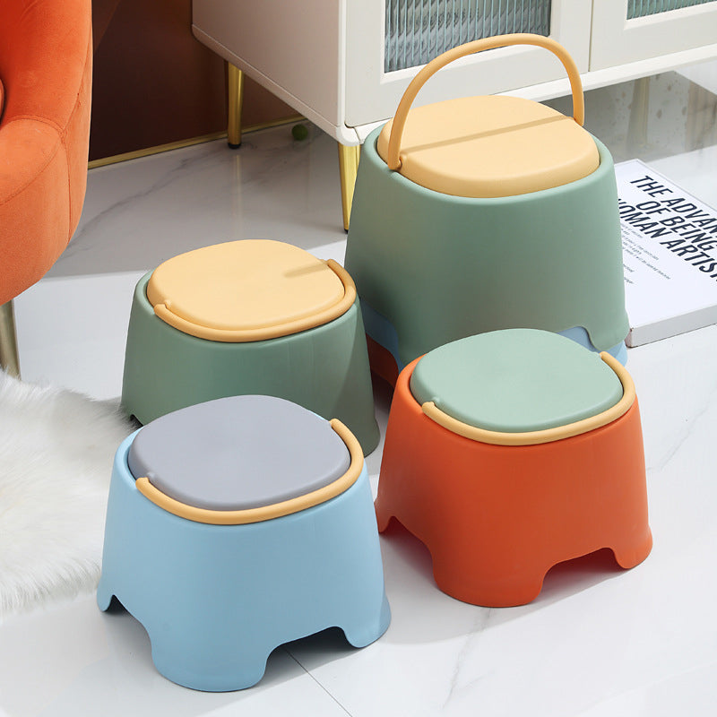 Modern Cylindrical PP Kids' Low Stool - Portable, Backless & Armless, Ideal for Living Room