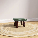 Contemporary Four-Leaf Clover Kids Stool — Solid Wood, Faux Oil-Waxed Leather, Low, Backless & Armless, Living Room Accent