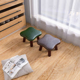 Contemporary Four-Leaf Clover Kids Stool — Solid Wood, Faux Oil-Waxed Leather, Low, Backless & Armless, Living Room Accent