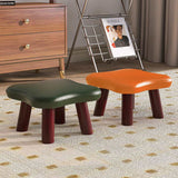 Contemporary Four-Leaf Clover Kids Stool — Solid Wood, Faux Oil-Waxed Leather, Low, Backless & Armless, Living Room Accent