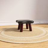 Contemporary Four-Leaf Clover Kids Stool — Solid Wood, Faux Oil-Waxed Leather, Low, Backless & Armless, Living Room Accent
