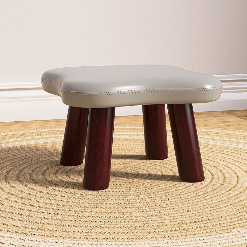 Contemporary Four-Leaf Clover Kids Stool — Solid Wood, Faux Oil-Waxed Leather, Low, Backless & Armless, Living Room Accent
